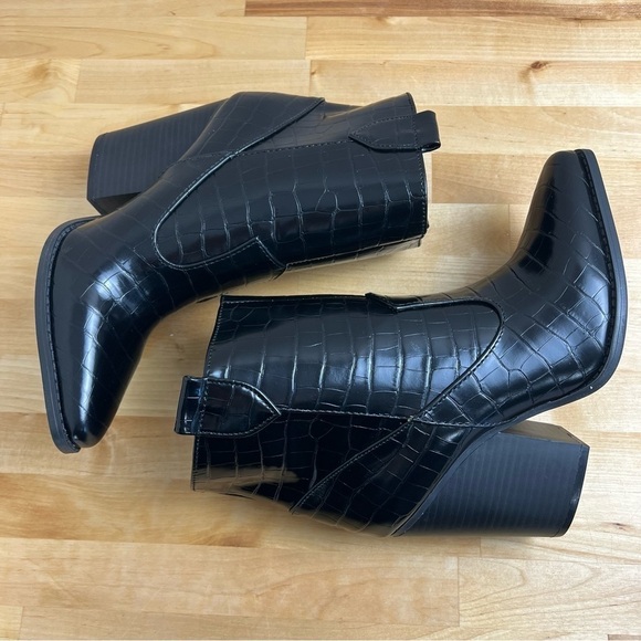 NEW Qupid Slay Black Crocodile Embossed Ankle Boots Size 9 - Picture 9 of 16